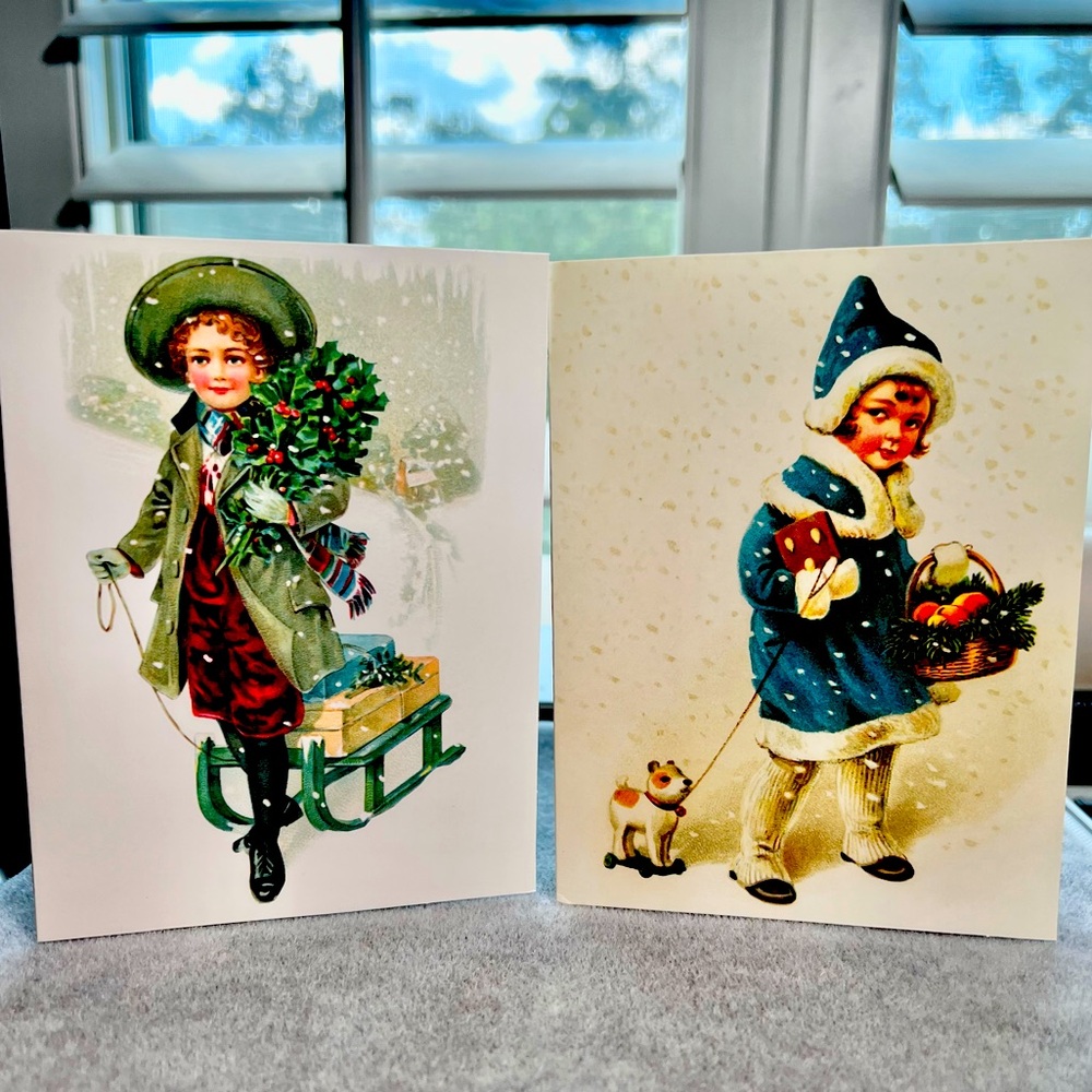 New Discontinued Galison NY Christmas Card Box-12 Children Snow Vintage Design